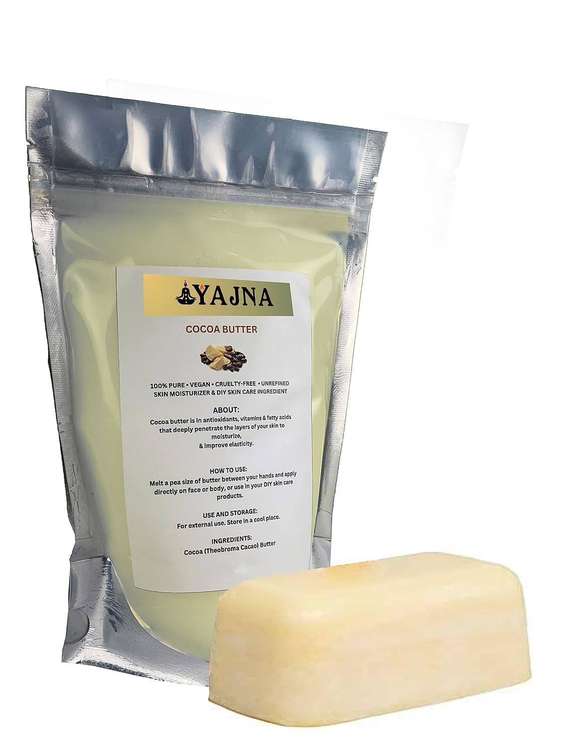 Organic Raw Cocoa Butter 100% Pure,Natural & Unrefined| Skin Moisturizer for Face, Body & Hair| 8 OZ/230 GM Ivory/White Grade a | DIY Creams, Balms, Lotions, Soaps| Softens Dry & Tough Skin