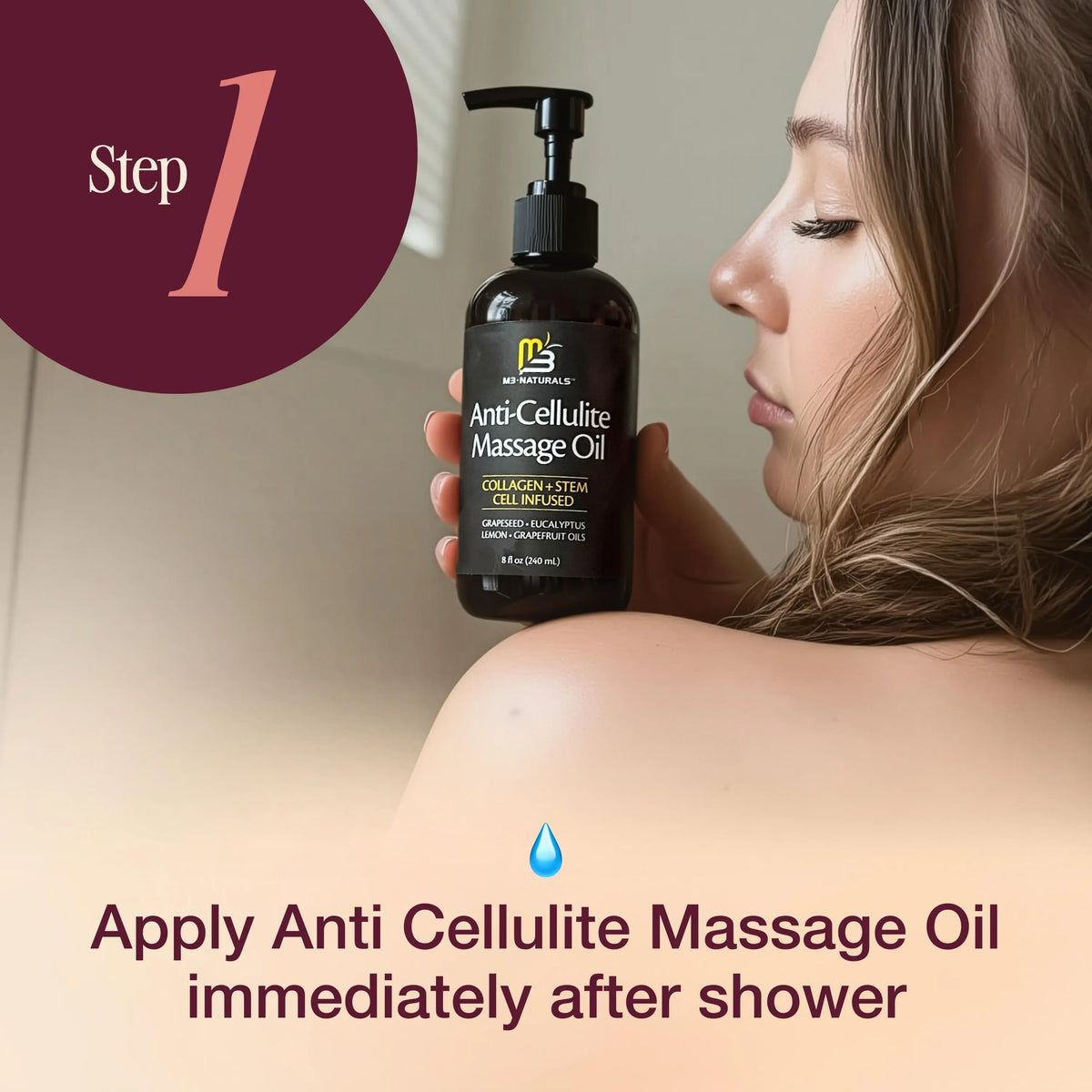 M3 Naturals anti Cellulite Massage Oil 8Oz - Smooth the Appearance of Cellulite - Body Care & Skin Care Massage Oil - Topical Collagen and Plant Stem Cell Body Oil to Restore Texture and Elasticity - Soothing Body Oil Moisture #Tiktokshopsummersale