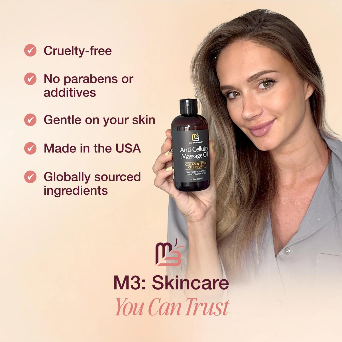 M3 Naturals anti Cellulite Massage Oil 8Oz - Smooth the Appearance of Cellulite - Body Care & Skin Care Massage Oil - Topical Collagen and Plant Stem Cell Body Oil to Restore Texture and Elasticity - Soothing Body Oil Moisture #Tiktokshopsummersale