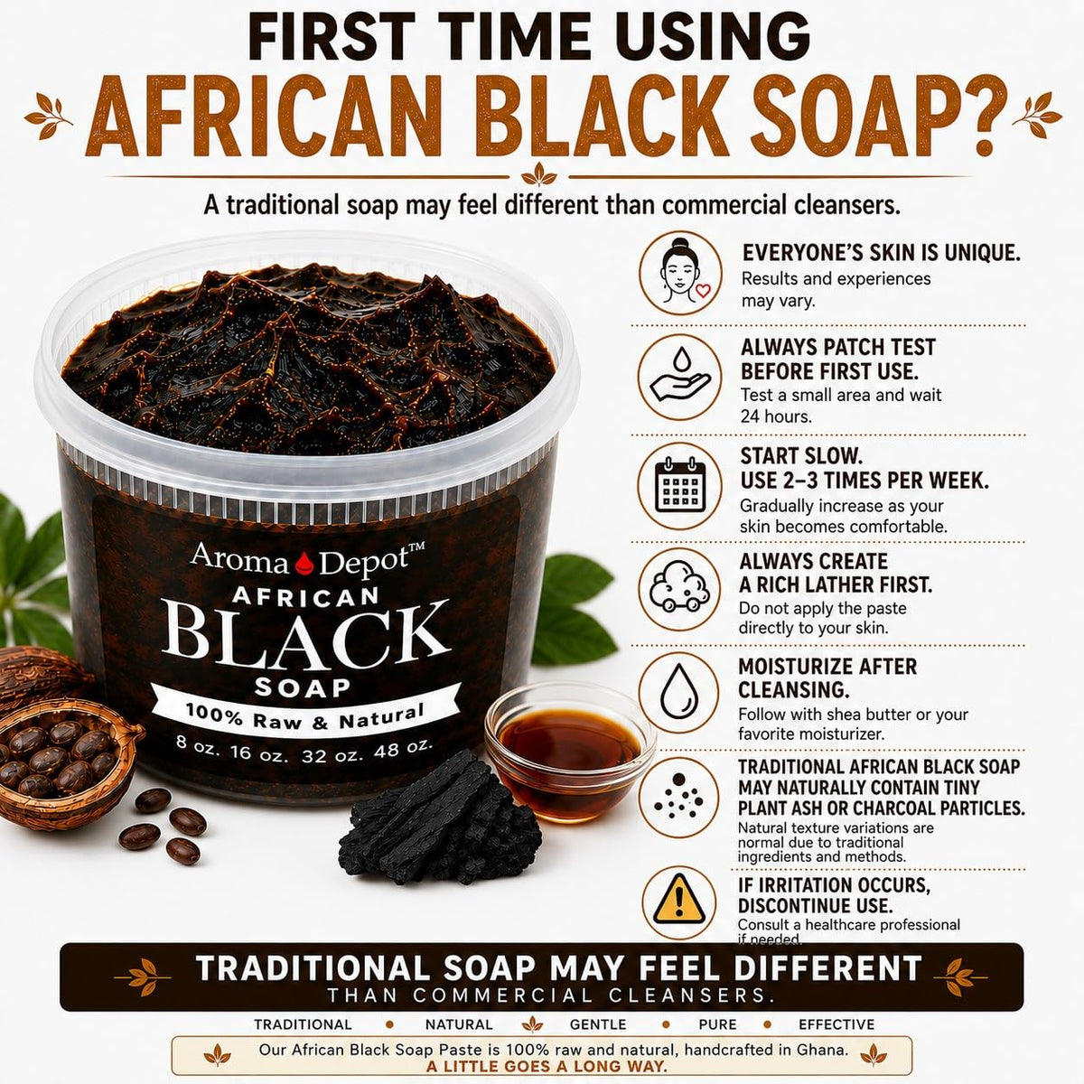 African Black Soap Paste 16 Oz 100% Natural Raw Soap for Acne, Eczema, Psoriasis, and Dry Skin Scar Removal Face and Body Wash. Handmade Imported from Ghana